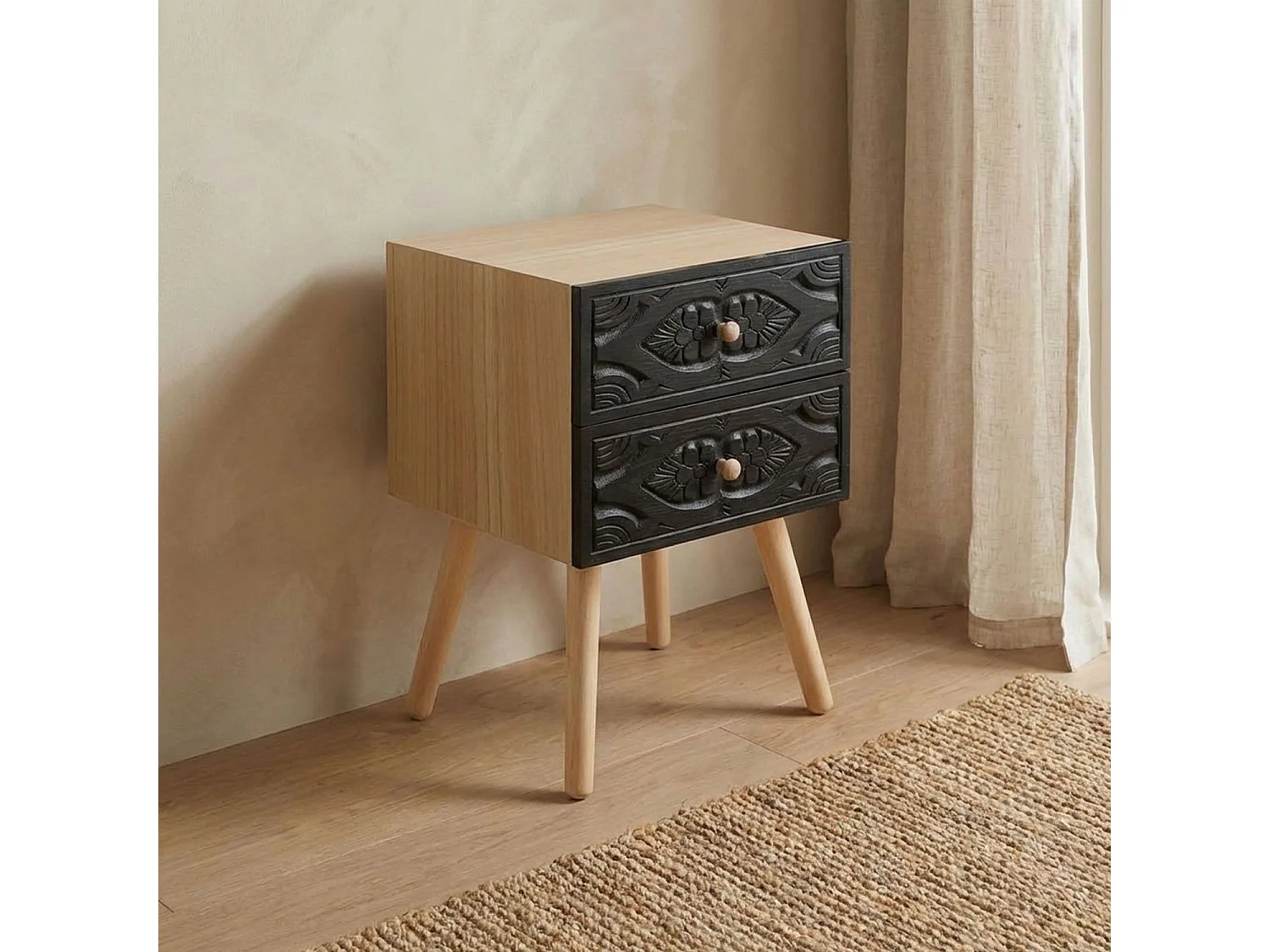 Table de chevet Catana 2 tiroirs Noir Carbone