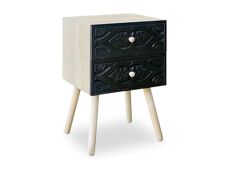 Table de Chevet 2 Tiroirs "Tomina" 42cm Noir