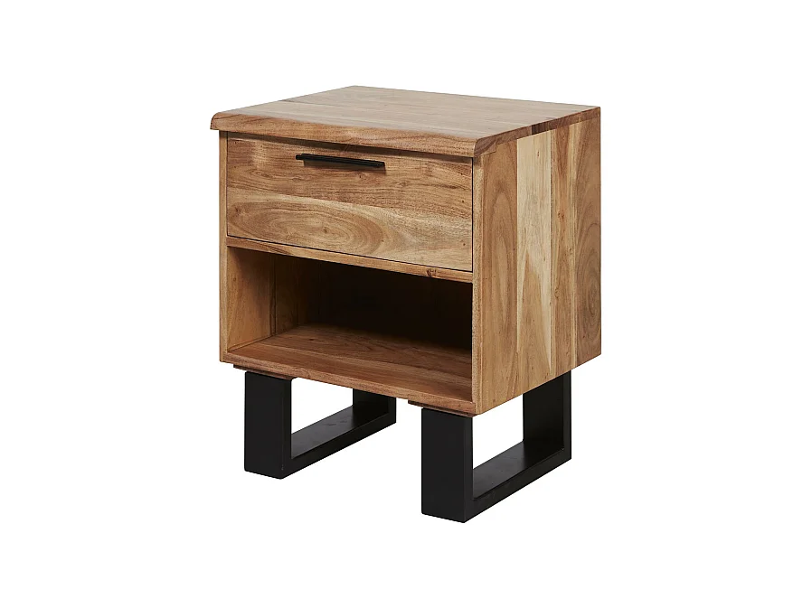 Table de Chevet 1 Tiroir "Nibula" 55cm Marron & Noir