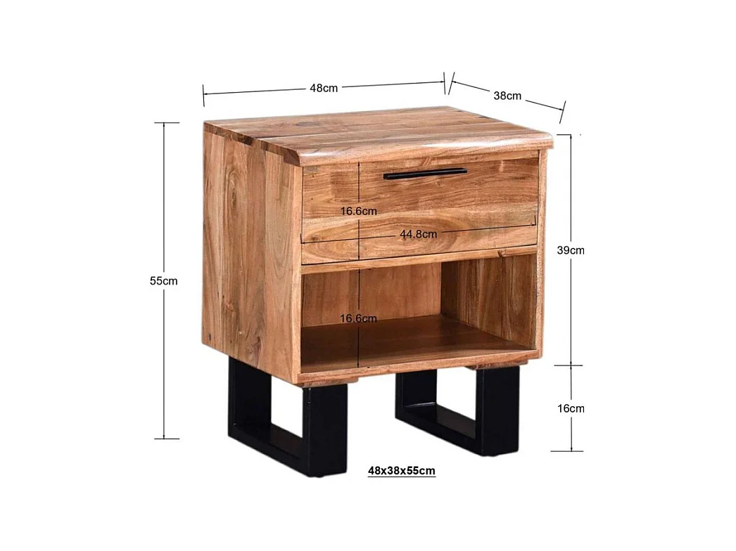 Table de Chevet 1 Tiroir "Nibula" 55cm Marron & Noir