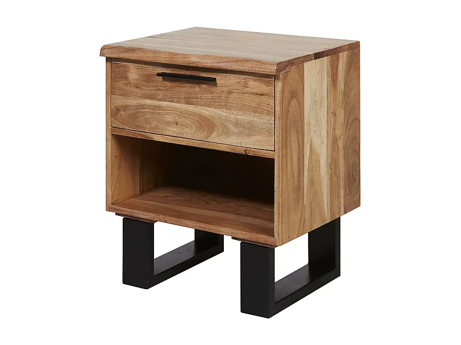 Table de Chevet 1 Tiroir "Nibula" 55cm Marron & Noir