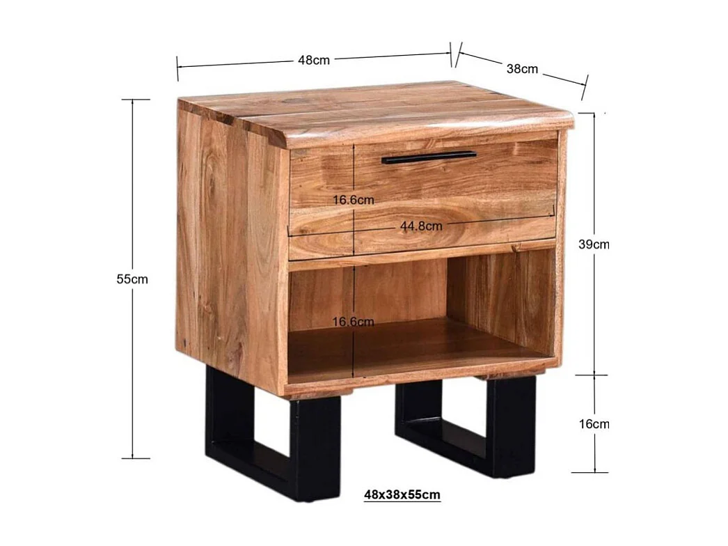 Table de Chevet 1 Tiroir "Nibula" 55cm Marron & Noir