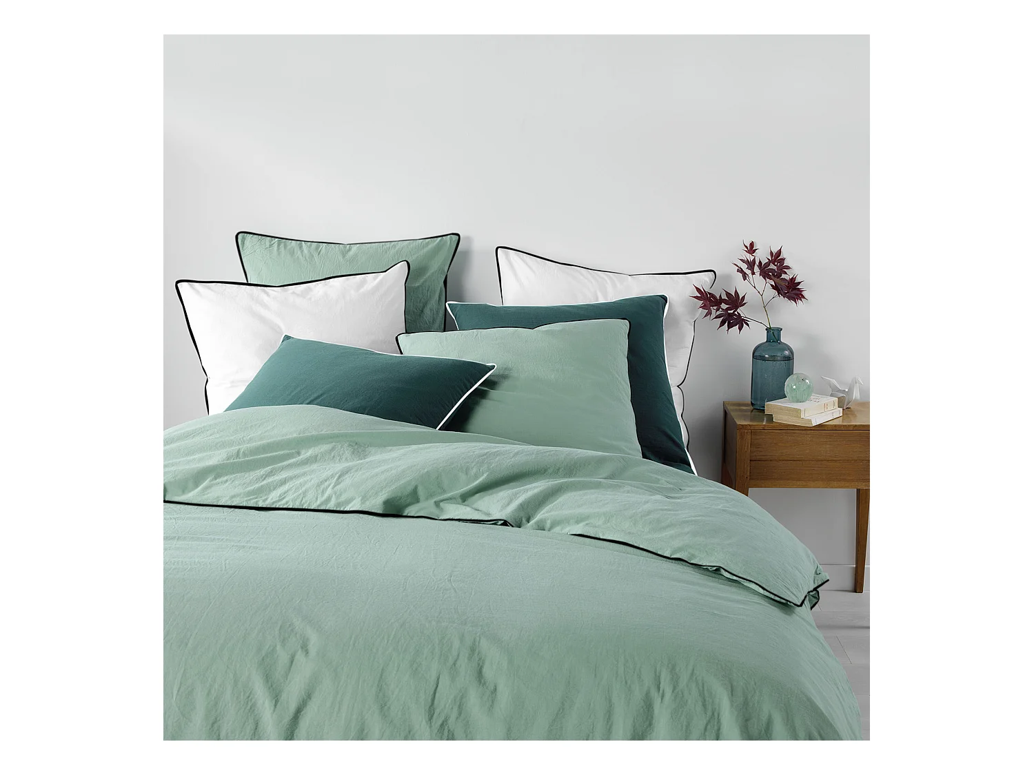 Drap Housse en Coton "Linette" 160x200cm Sauge