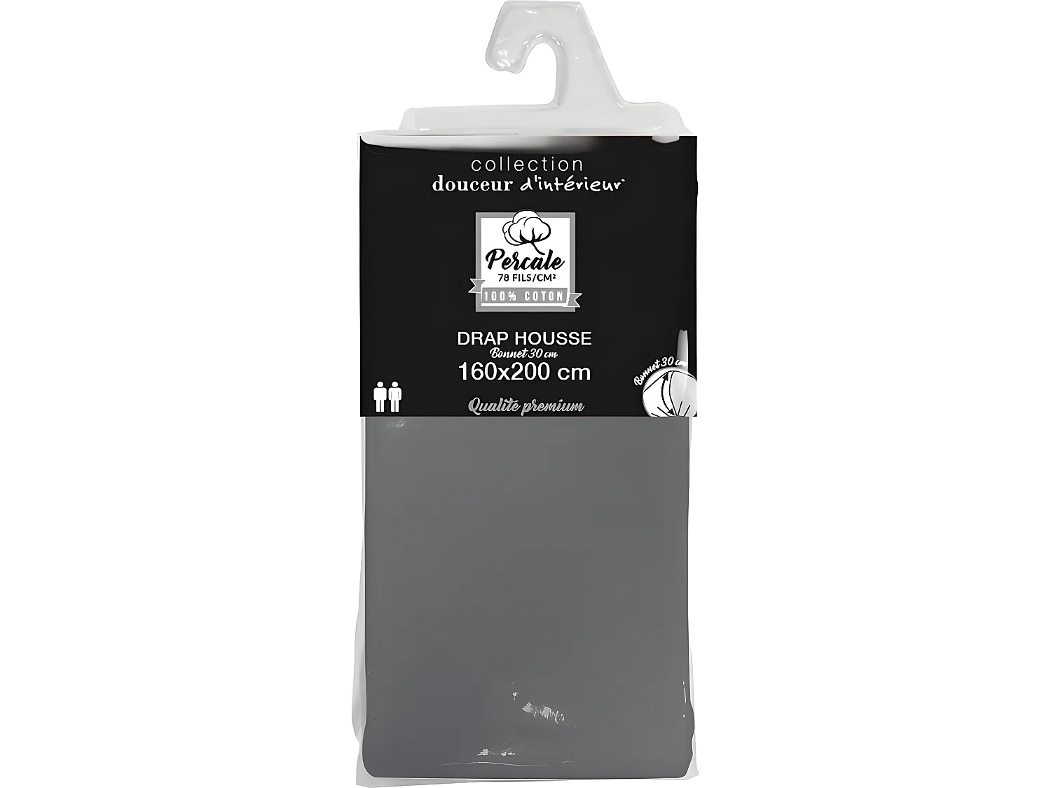 Drap Housse "Percaline" 160x200cm Anthracite