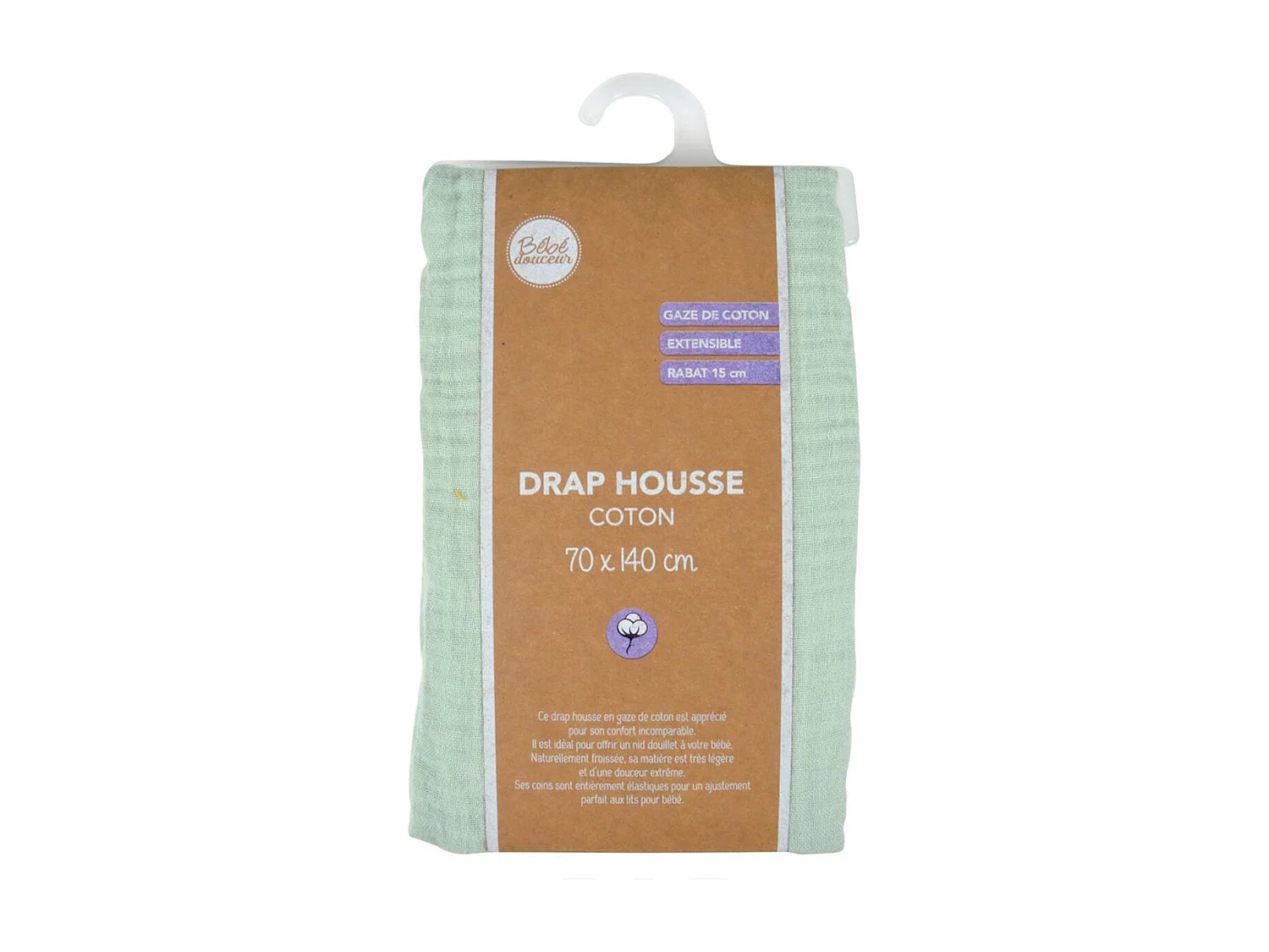 Drap Housse Bébé "Extensible" 70x140cm Vert Céladon