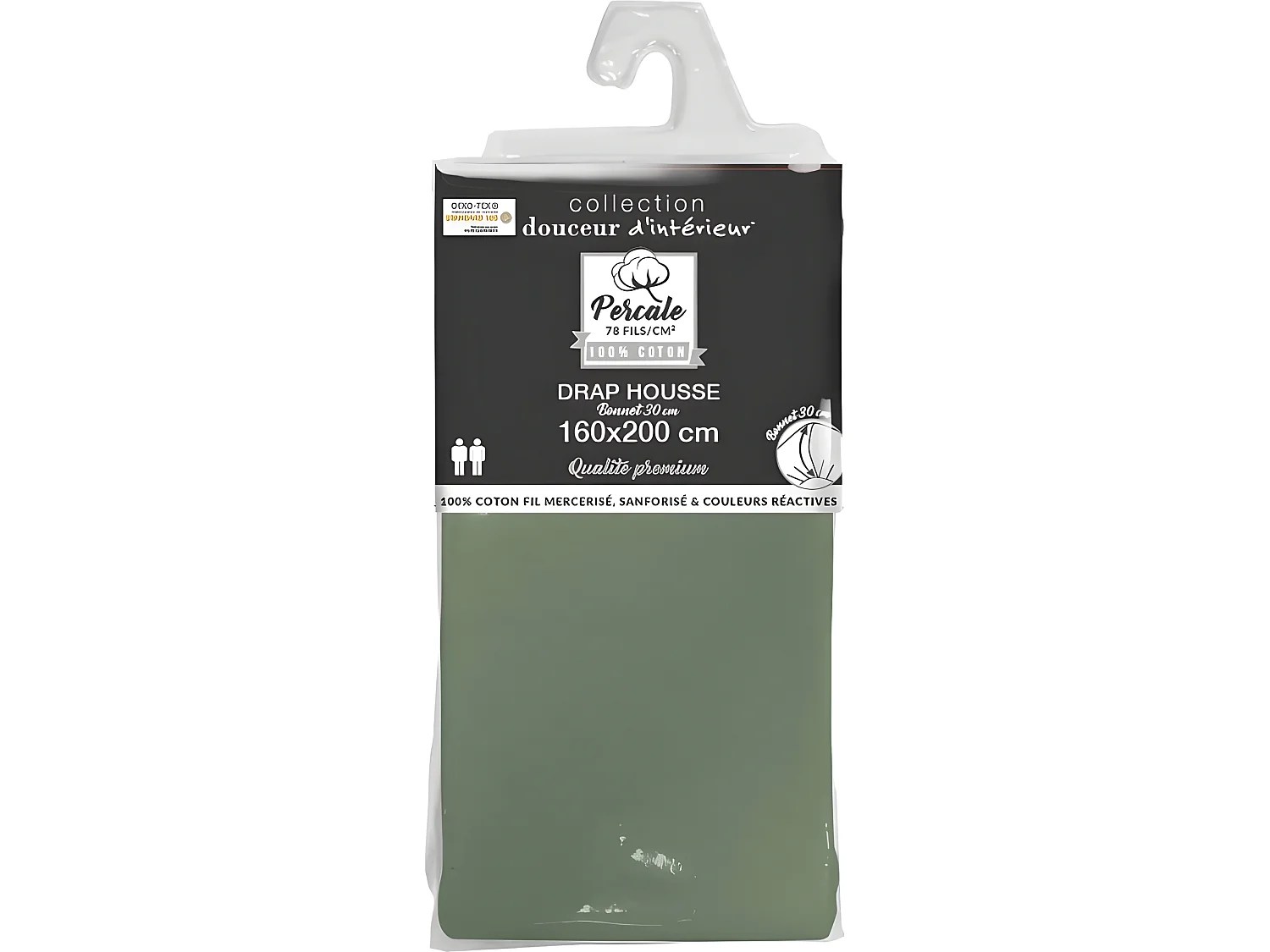 Drap Housse "Percaline" 160x200cm Kaki