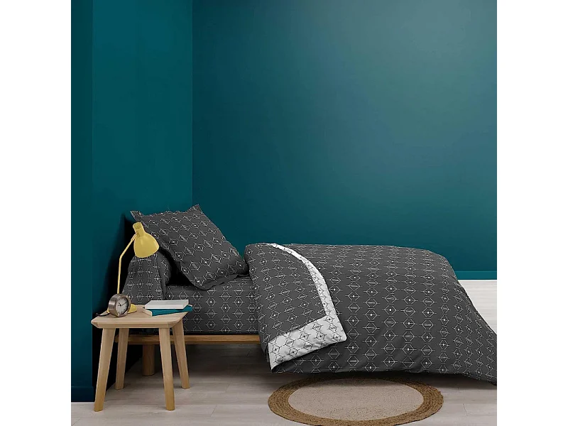 Drap Housse en Coton "Aristide" 140x190cm Anthracite