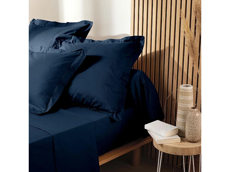 Drap Housse en Coton "Biolina" 160x200cm Bleu Nuit