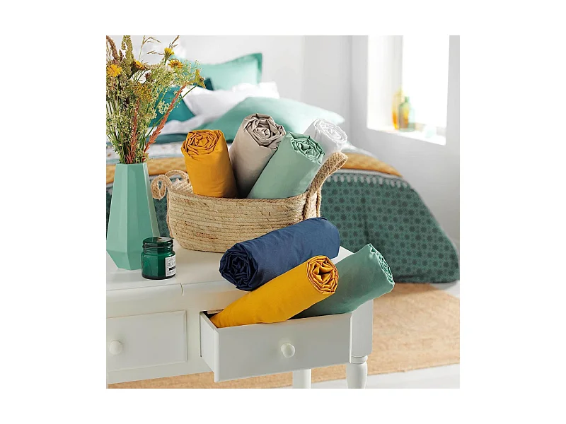 Drap Housse en Coton "Biolina" 140x190cm Taupe