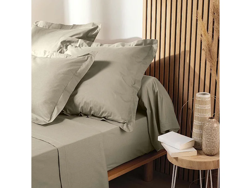 Drap Housse en Coton "Biolina" 140x190cm Taupe