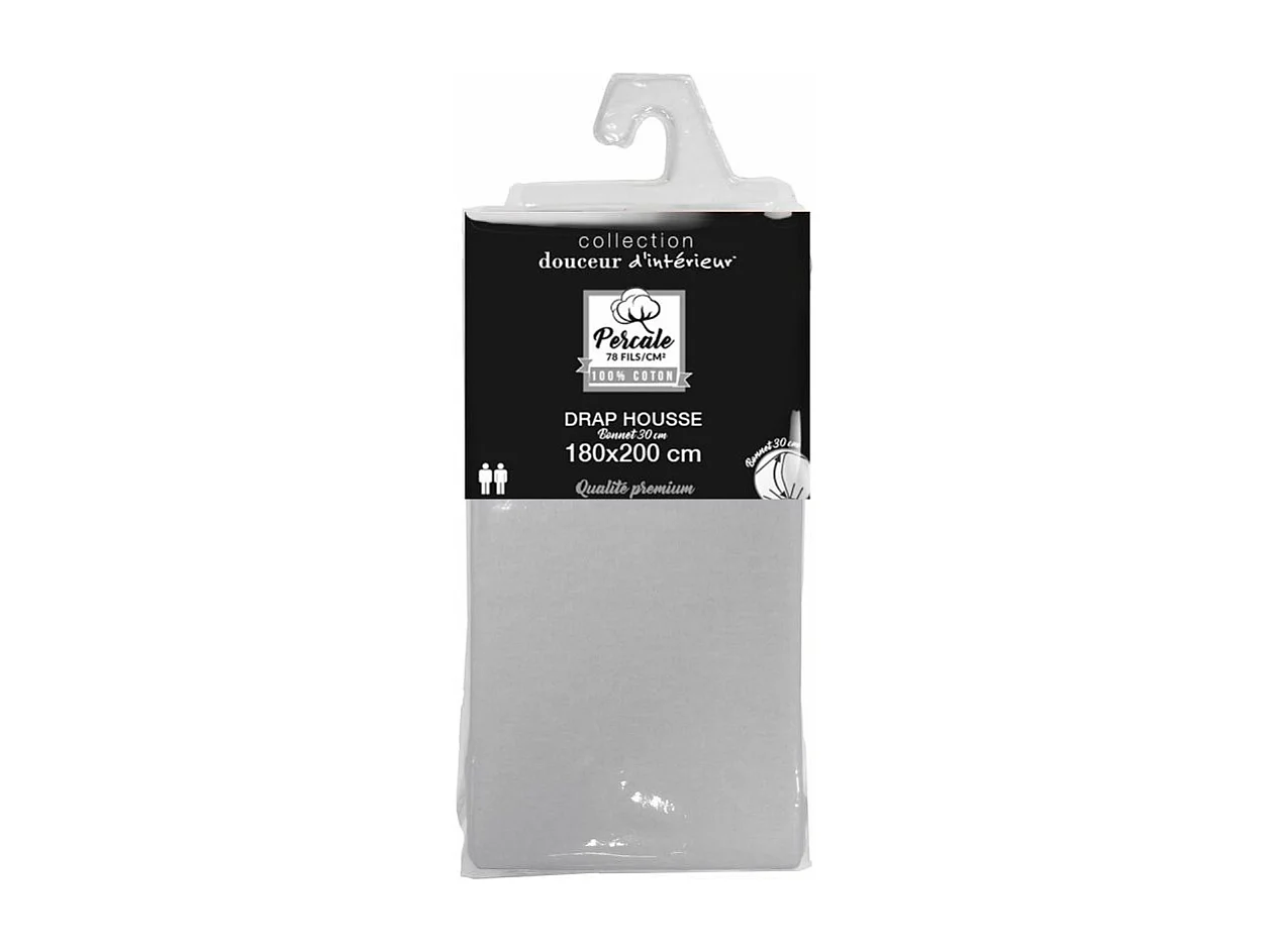 Drap Housse "Percaline" 180x200cm Gris