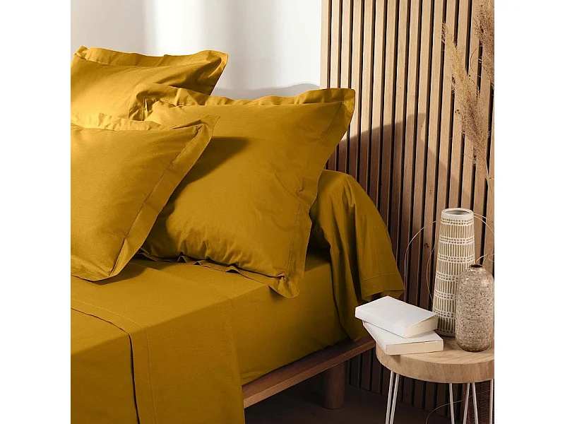 Drap Housse en Coton "Biolina" 140x190cm Ocre