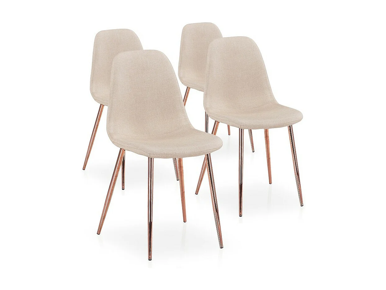 Lot de 4 Chaises Scandinave "Bonnie" 87cm Beige & Or Rose