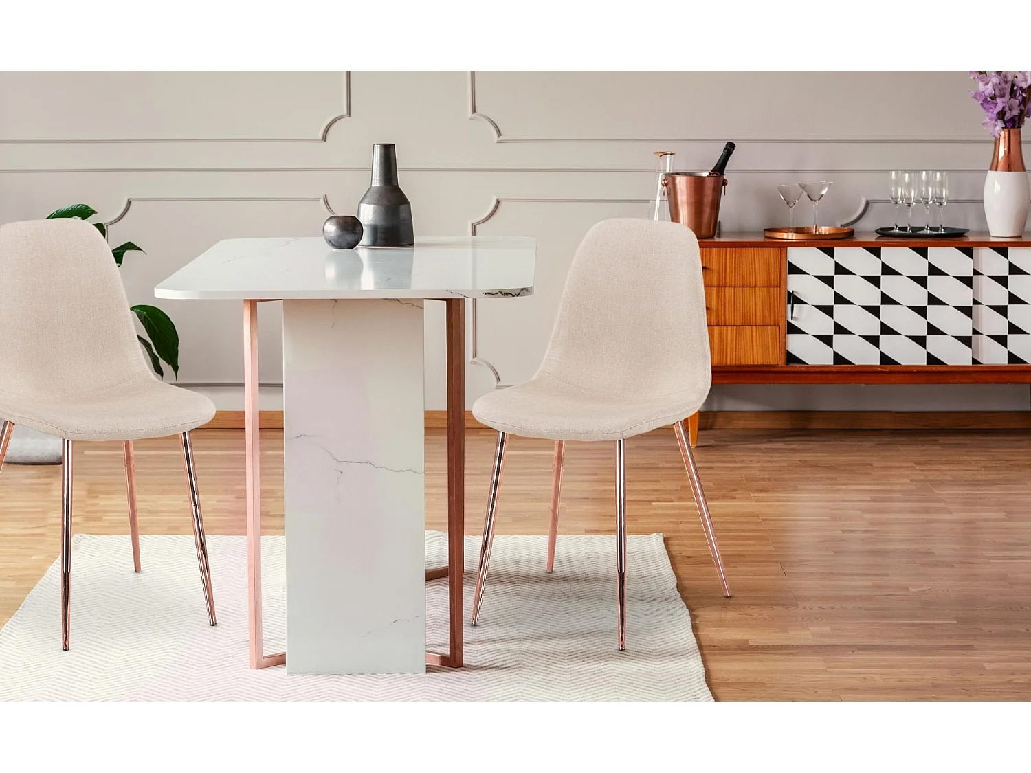 Lot de 4 Chaises Scandinave "Bonnie" 87cm Beige & Or Rose