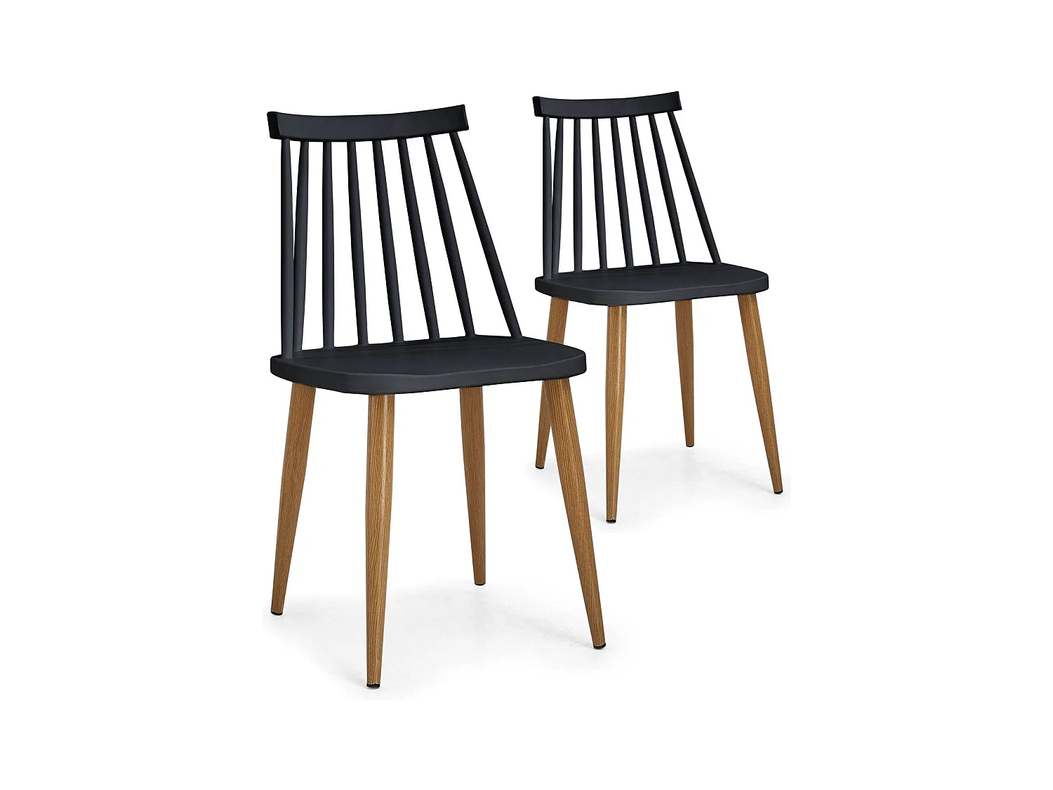 Set aus 2 Skandinavischen Stühlen "Estelle" Schwarz 77cm Metallbeine Holzoptik