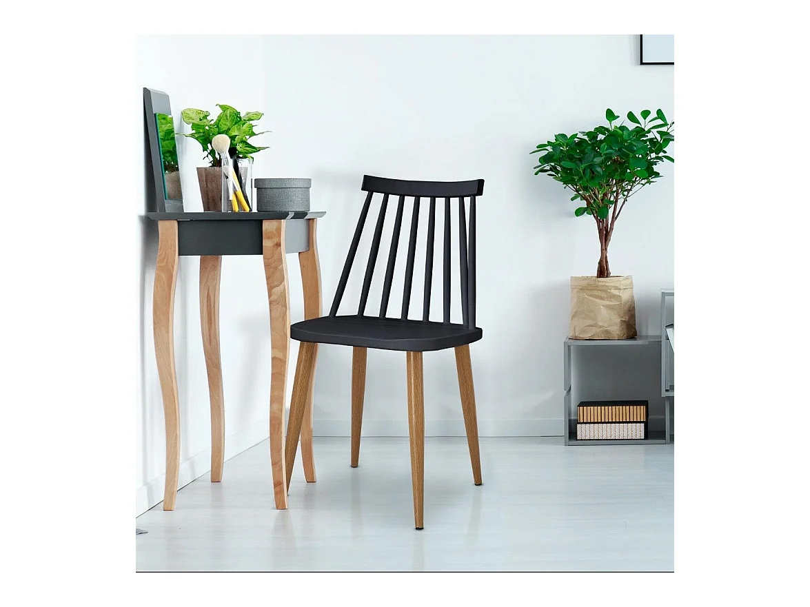 Set aus 2 Skandinavischen Stühlen "Estelle" Schwarz 77cm Metallbeine Holzoptik