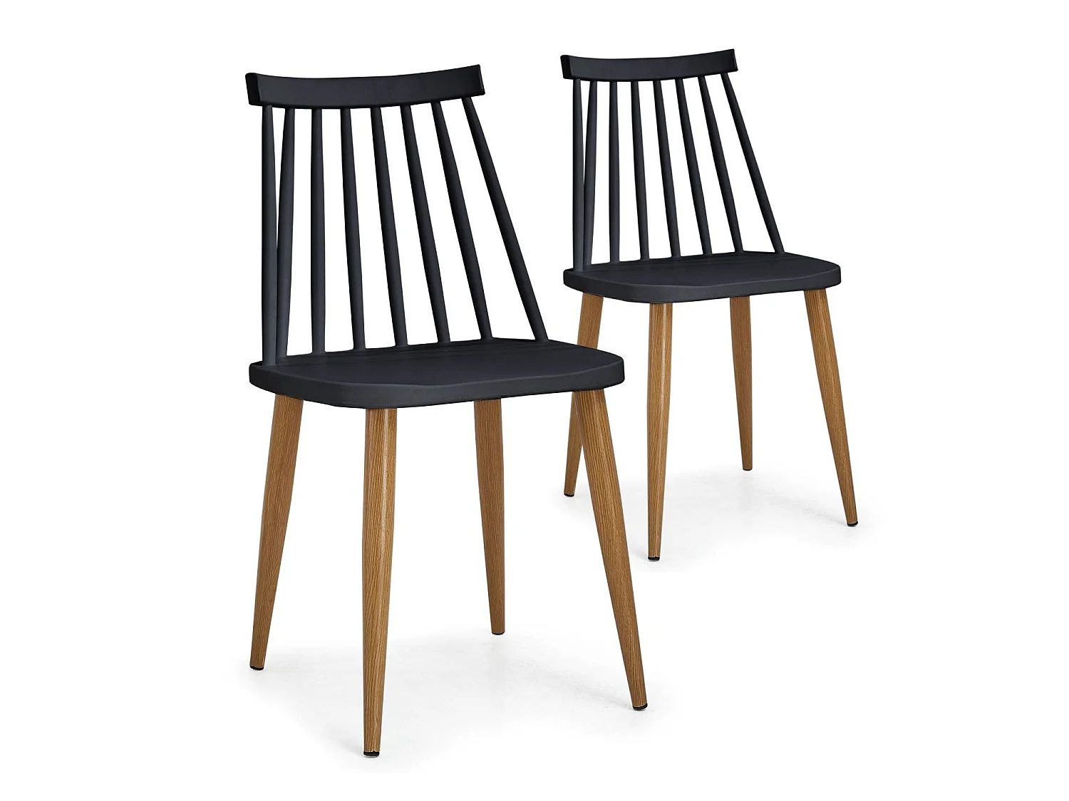 Set van 2 Scandinavische Stoelen "Estelle" Zwart 77cm Metalen Poten Hout Effect