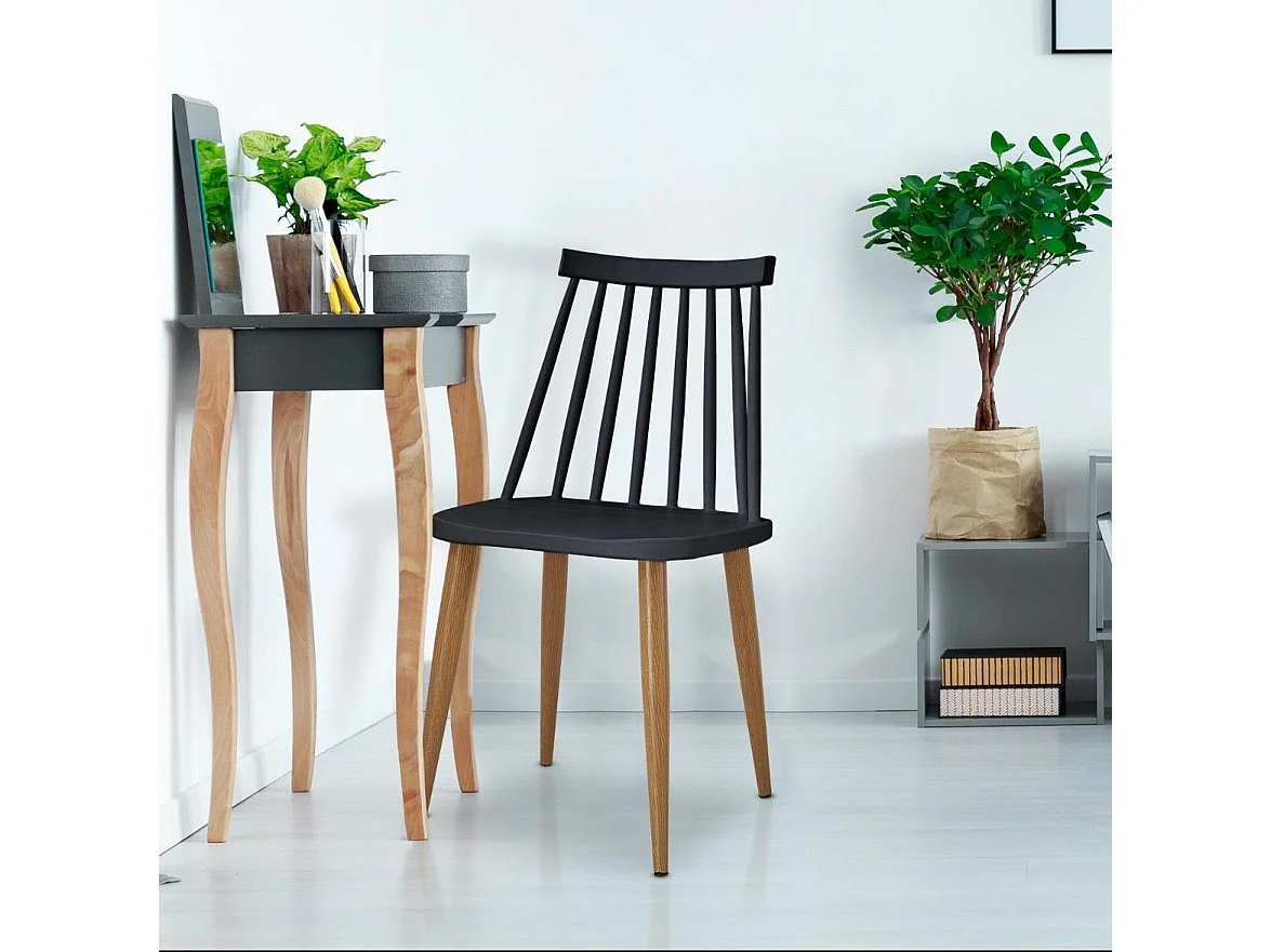 Set van 2 Scandinavische Stoelen "Estelle" Zwart 77cm Metalen Poten Hout Effect