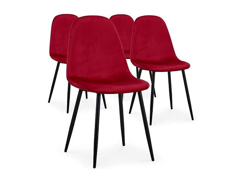 Lot de 4 Chaises Design Velours "Giny" 87cm Rouge