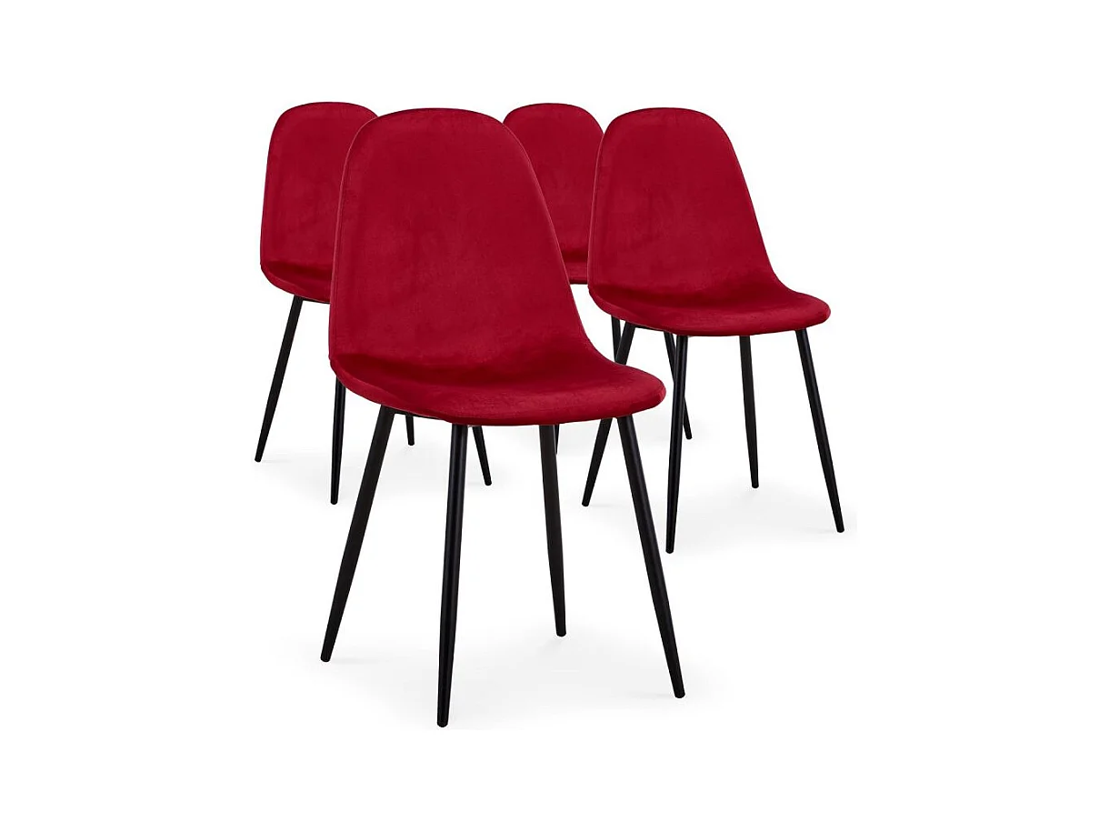 Lot de 4 Chaises Design Velours "Giny" 87cm Rouge