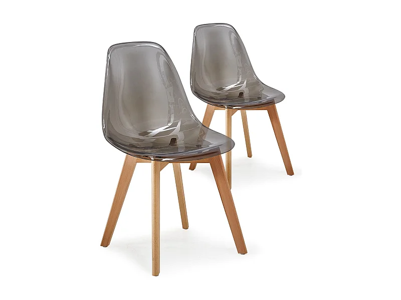 Set aus 2 Skandinavischen Stühlen "Vik" & "Larry" Plexi Rauchiges Naturholz