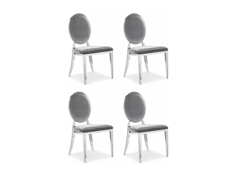 Lot de 4 Chaises Médaillon Velours "Tatianna" 90cm Argent