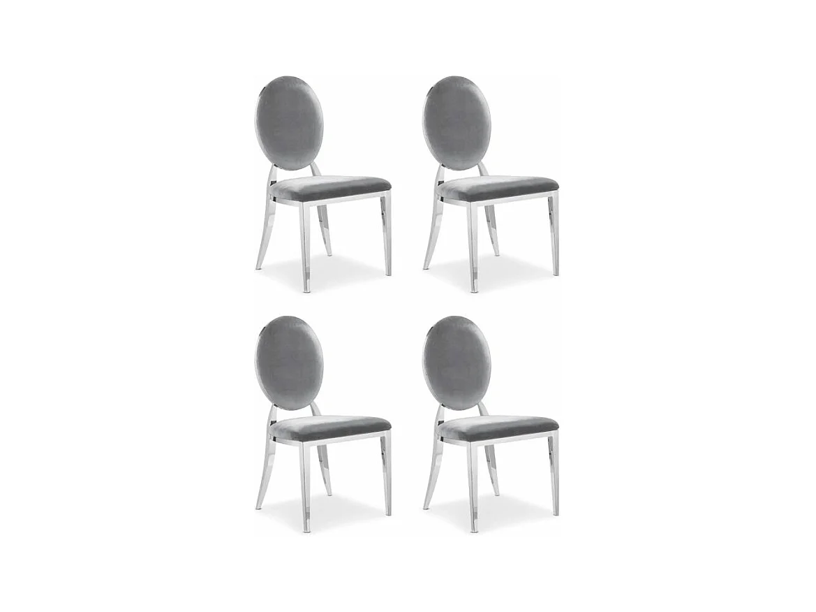 Lot de 4 Chaises Médaillon Velours "Tatianna" 90cm Argent