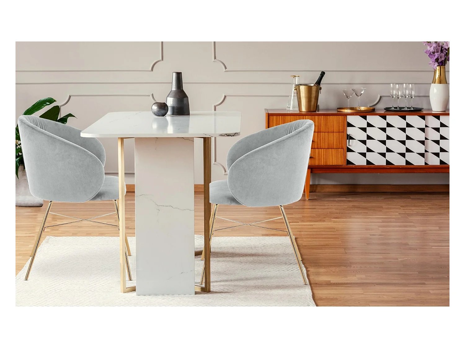 Chaise Design en Velours "Kanye" 80cm Argent