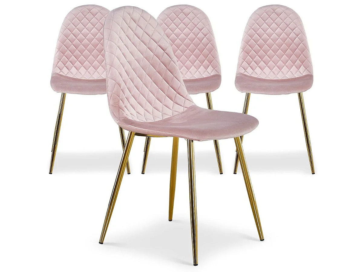 Lot de 4 Chaises en Velours "Waynor" 87cm Rose