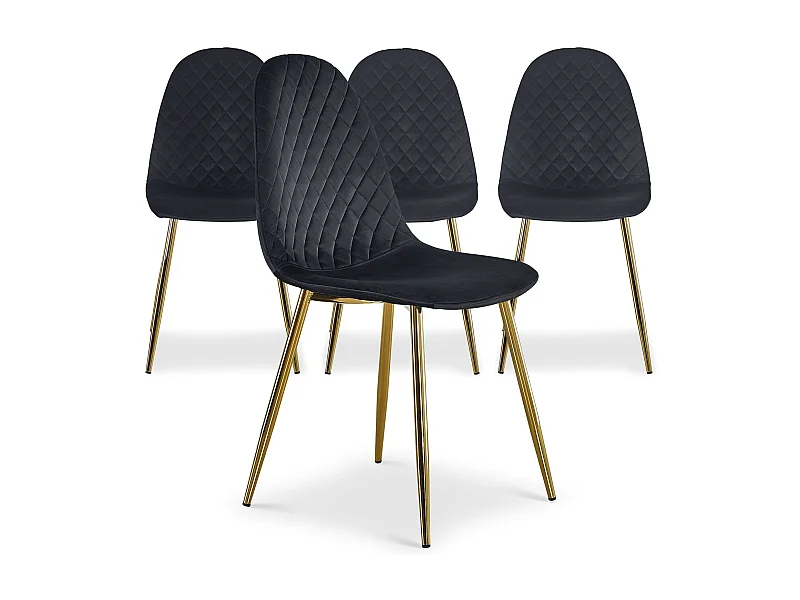Lot de 4 Chaises en Velours "Waynor" 87cm Noir