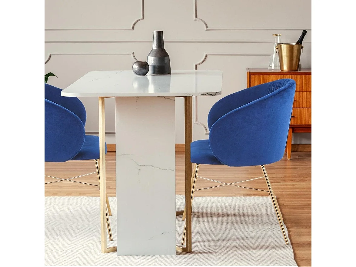 Chaise Design en Velours "Kanye" 80cm Bleu