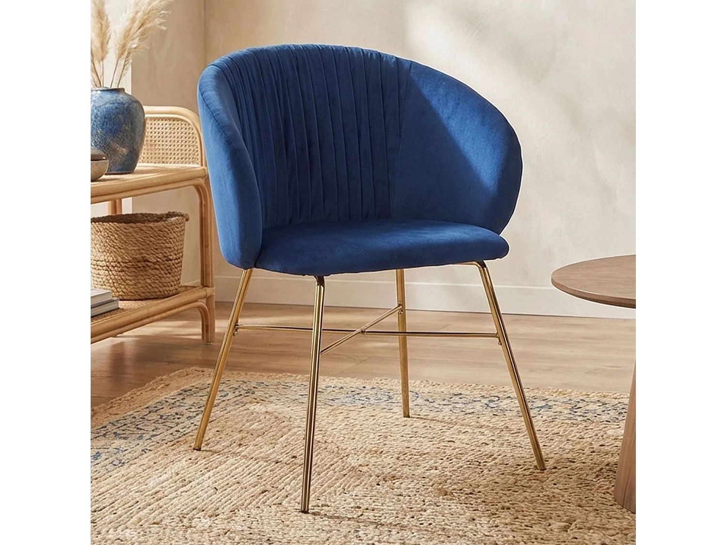Chaise Design en Velours "Kanye" 80cm Bleu