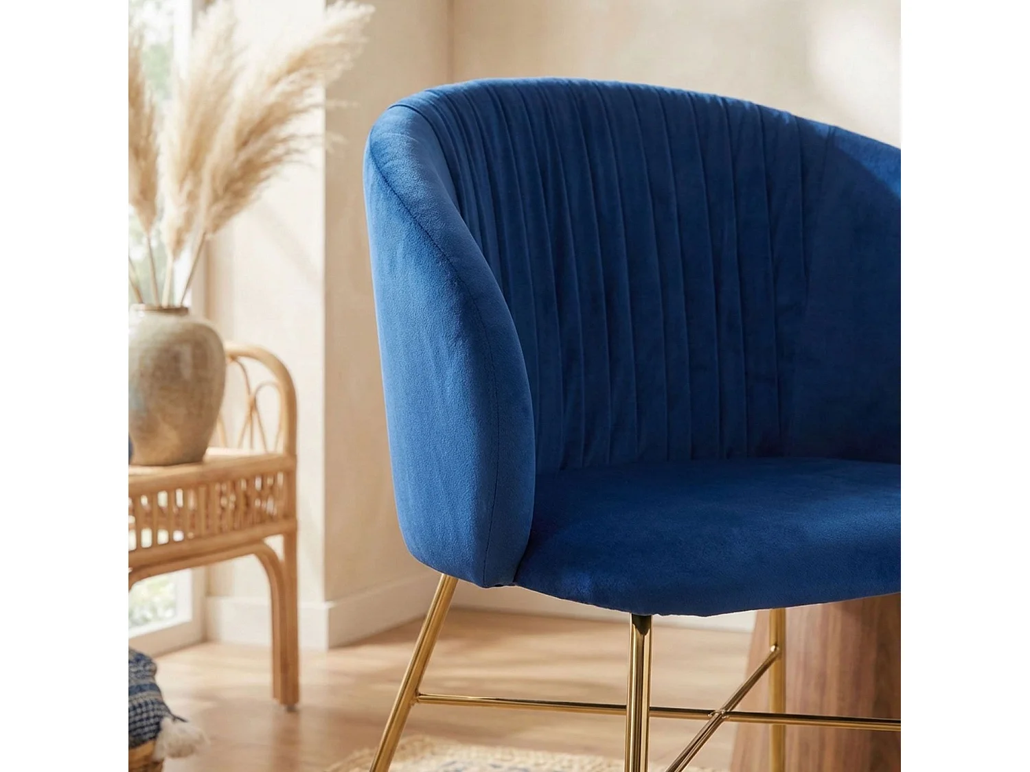 Chaise Design en Velours "Kanye" 80cm Bleu