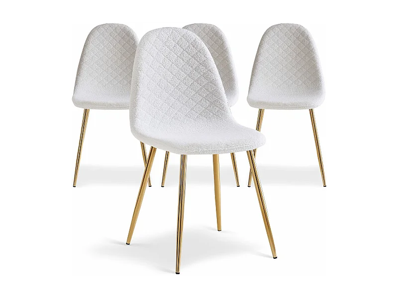 Lot de 4 chaises matelassées Norway Tissu bouclette Blanc