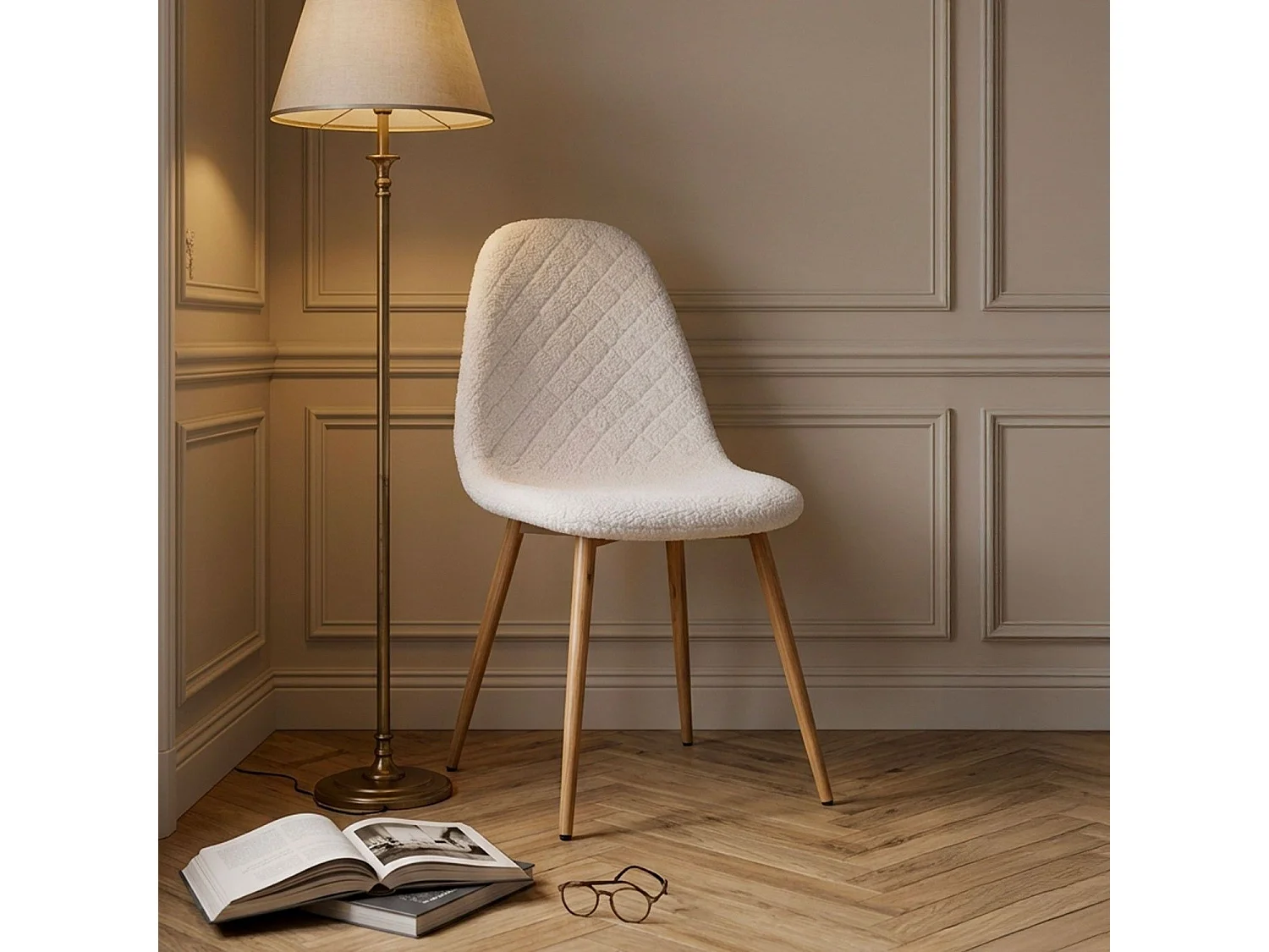 Lot de 4 chaises matelassées Norway Tissu bouclette Blanc