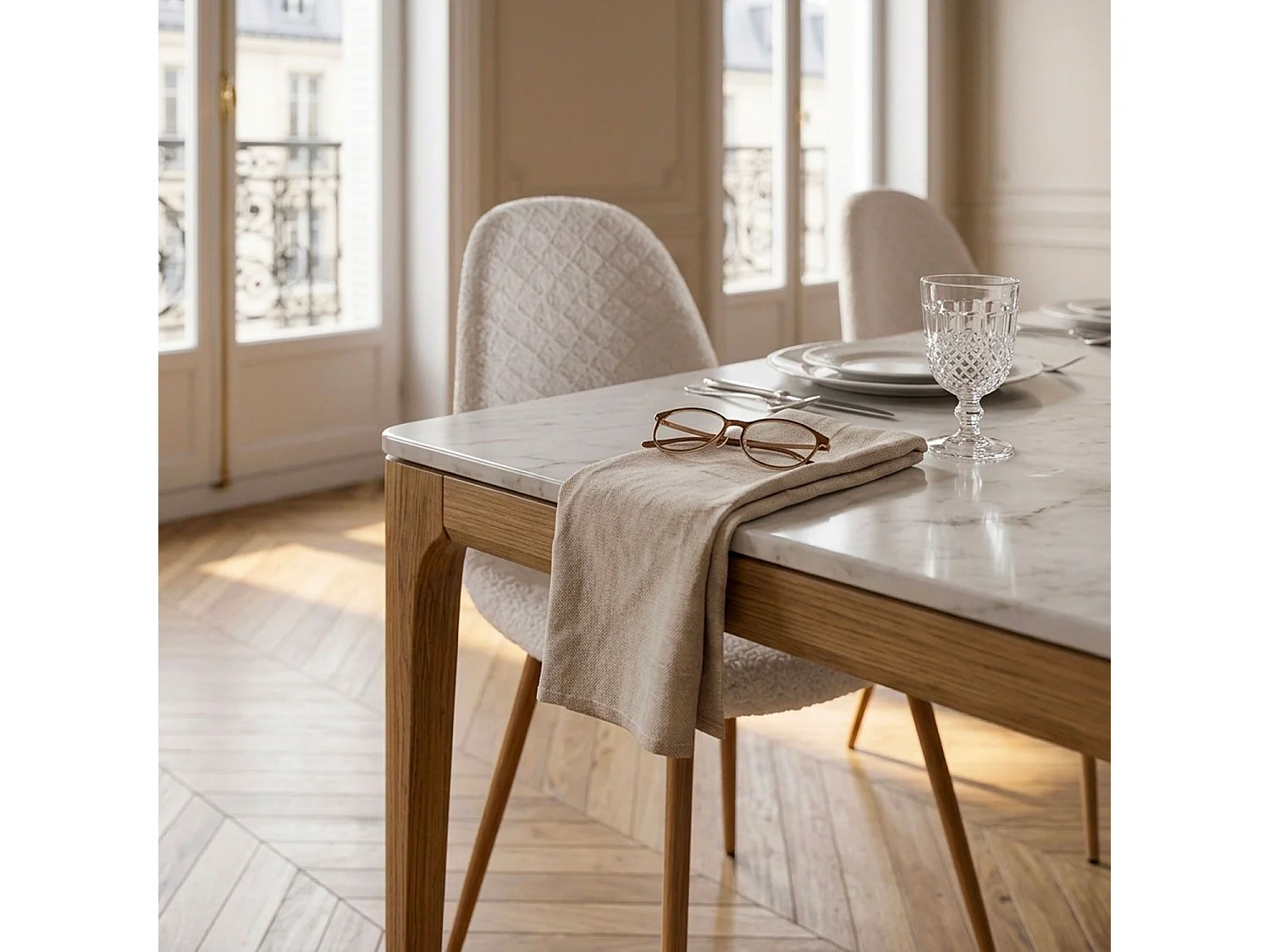 Lot de 4 chaises matelassées Norway Tissu bouclette Blanc