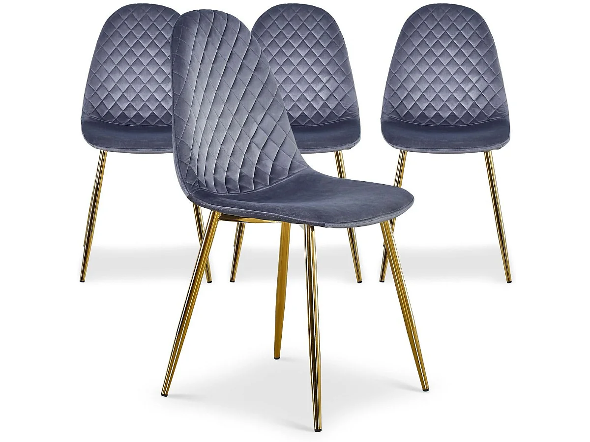Lot de 4 Chaises en Velours "Waynor" 87cm Argent