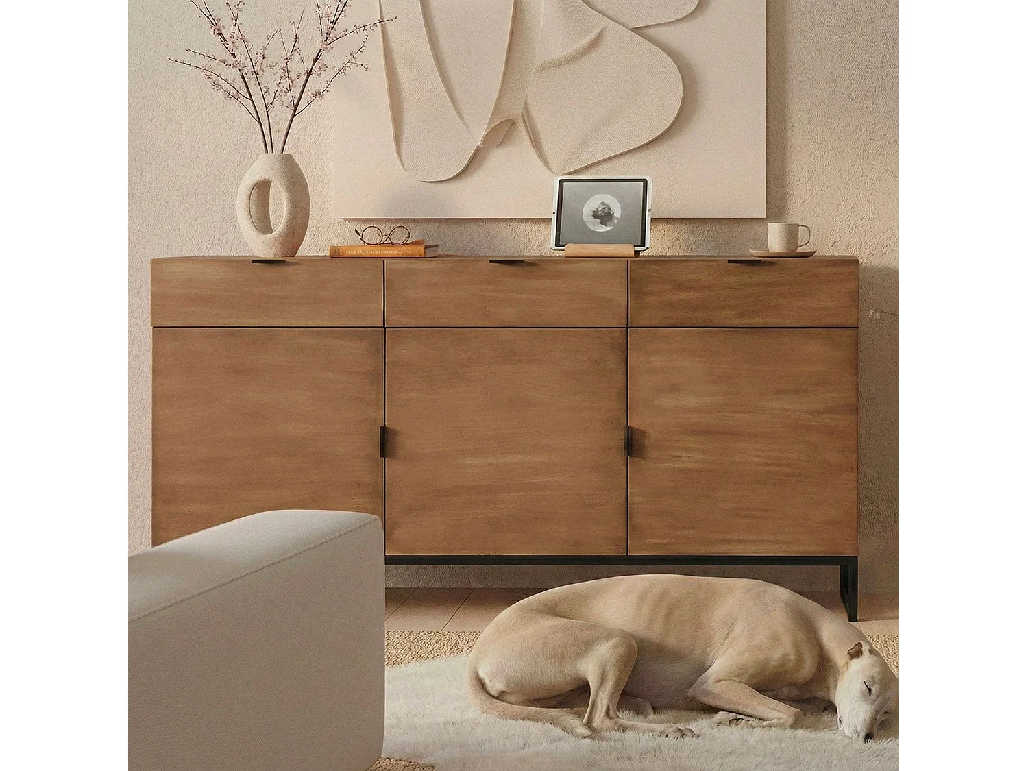 Buffet 3 Portes & 3 Tiroirs "Bolta" 150cm Naturel