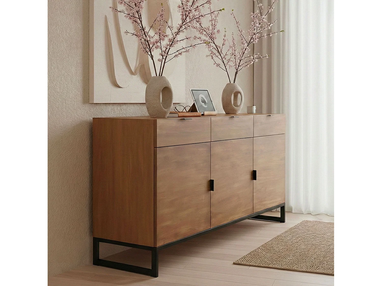Buffet 3 Portes & 3 Tiroirs "Bolta" 150cm Naturel
