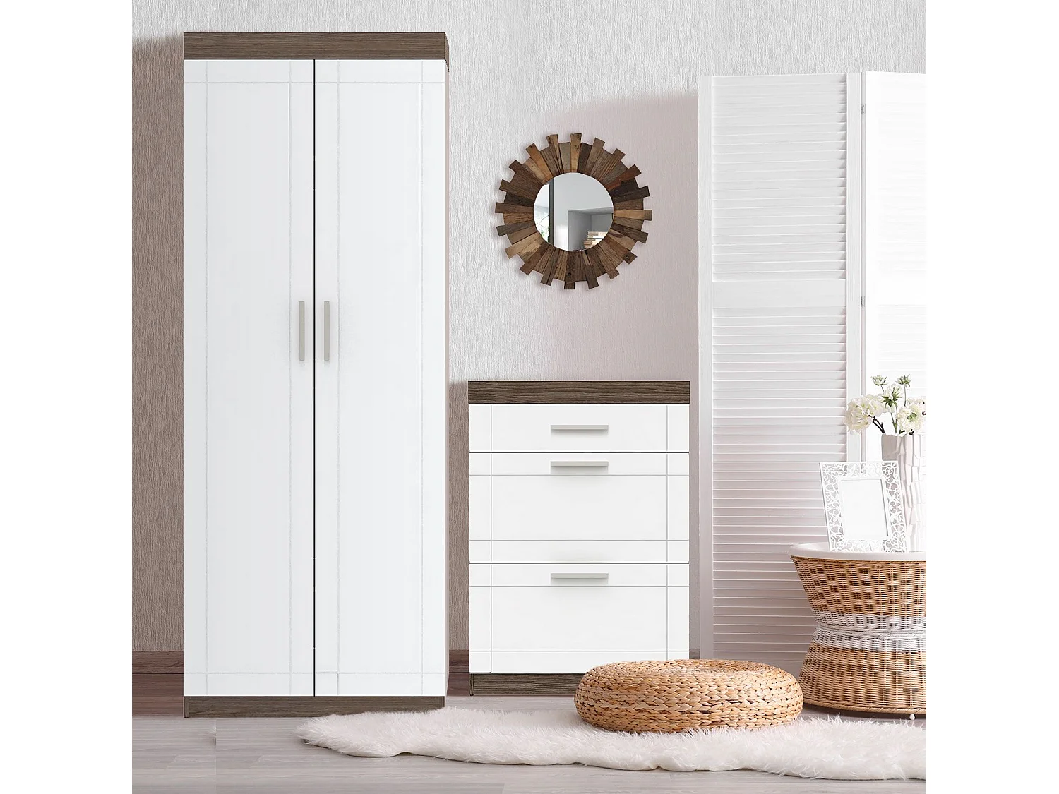 Buffet 1 Tiroir "Tenya" 100cm Chêne Foncé & Blanc