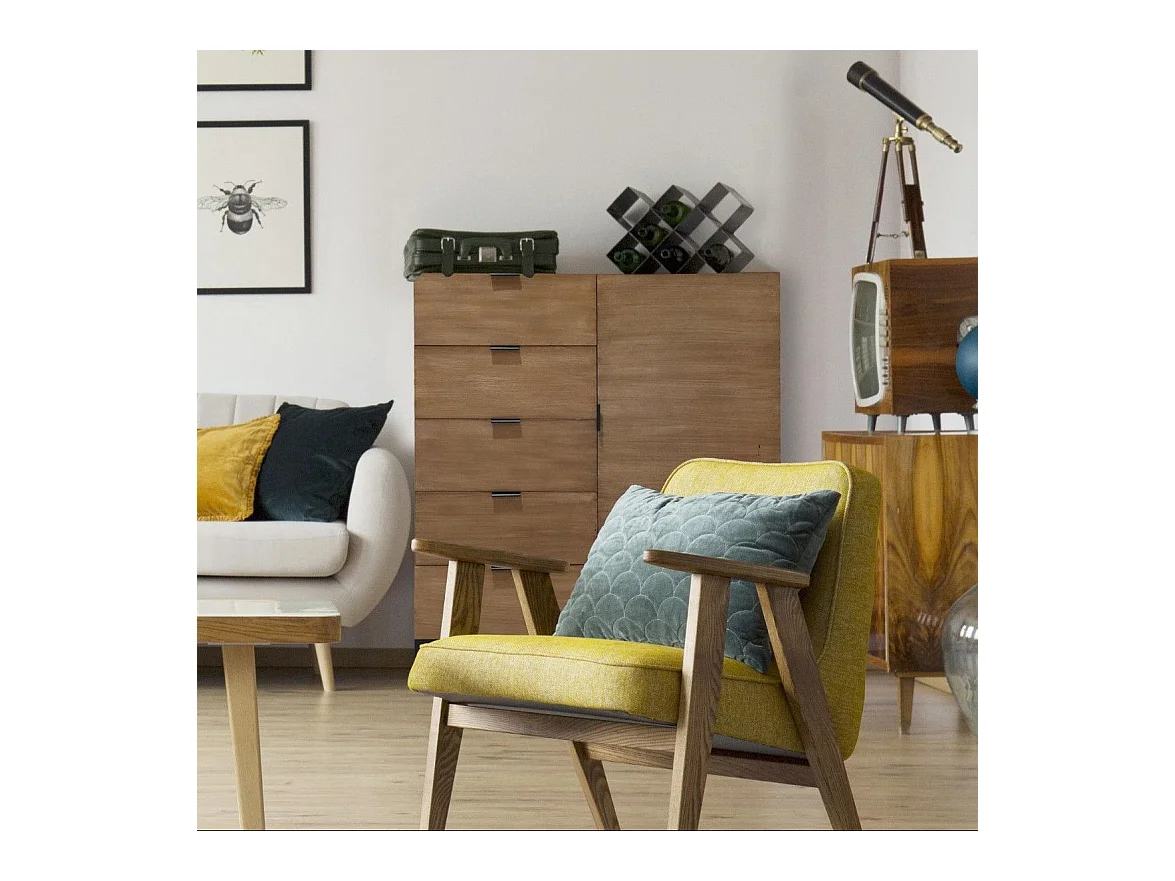 Buffet 4 Tiroirs & 1 Porte "Bolta" 112cm Naturel