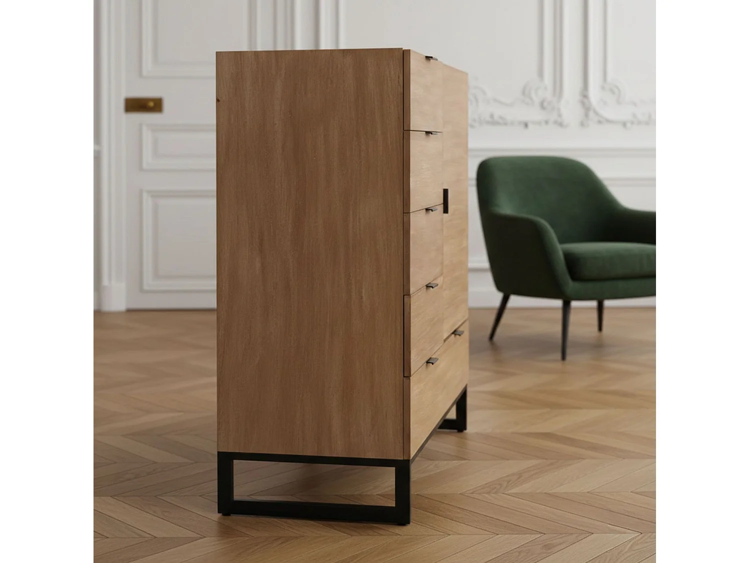 Buffet 4 Tiroirs & 1 Porte "Bolta" 112cm Naturel