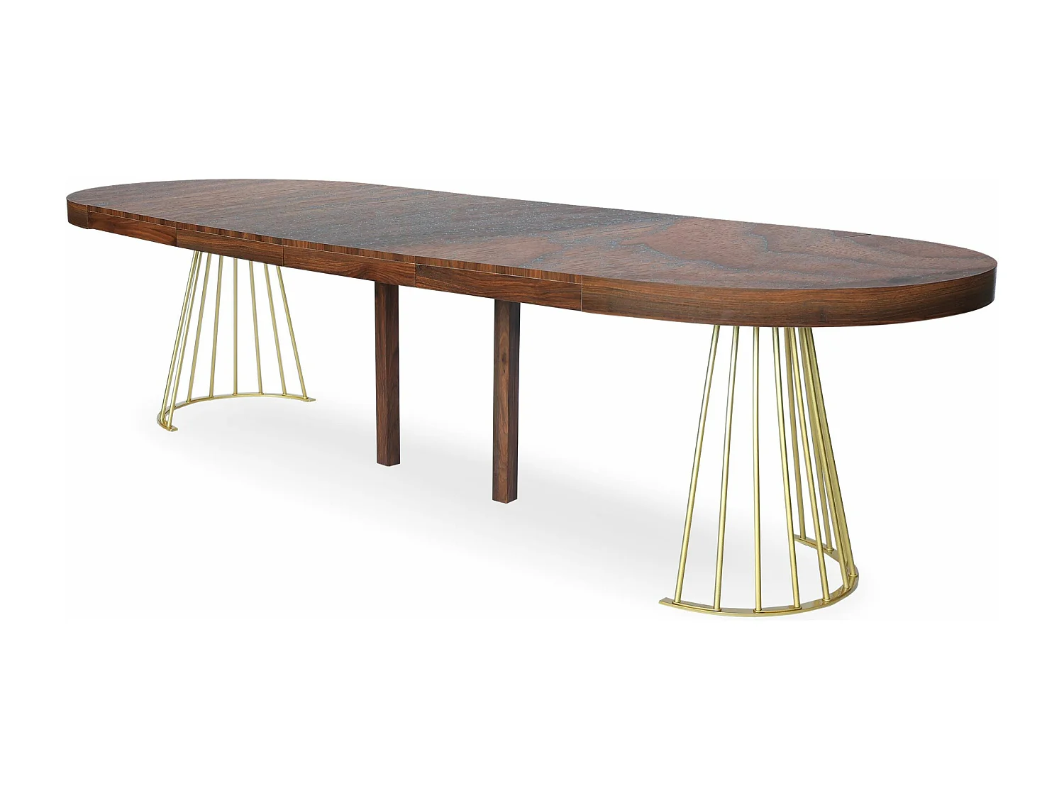 Tavolo Tondo Allungabile Soare Legno Nocciola Gambe Oro