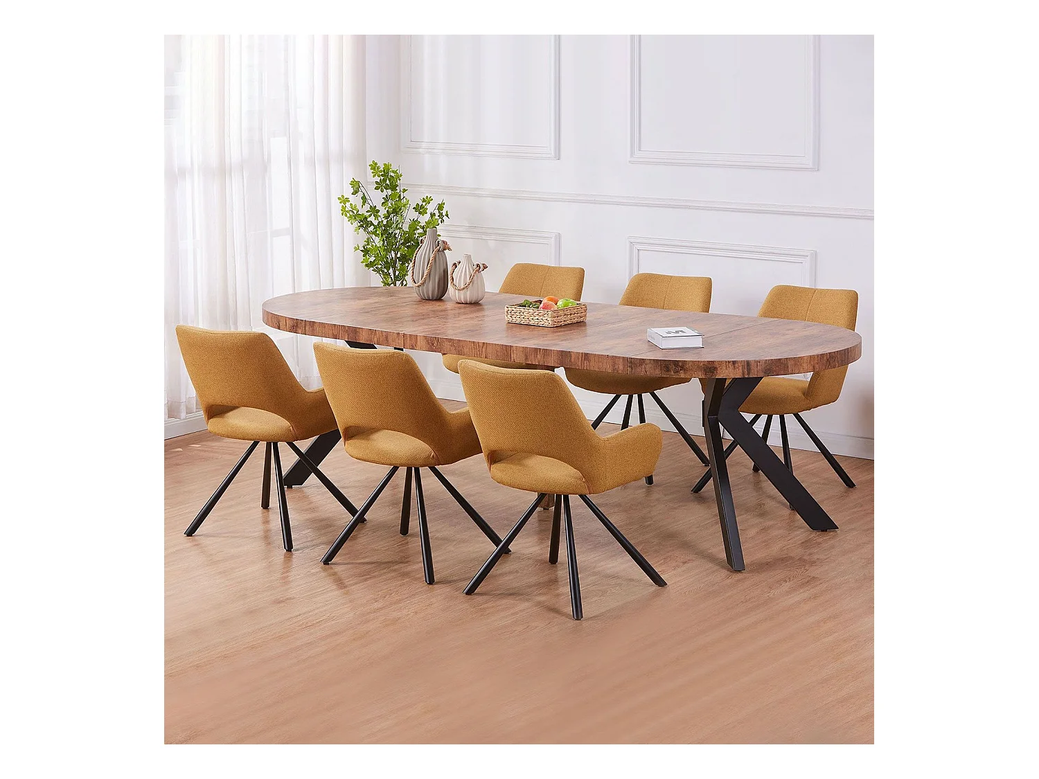 Table Ronde Extensible "Zefane" 110-260cm Noir & Noyer