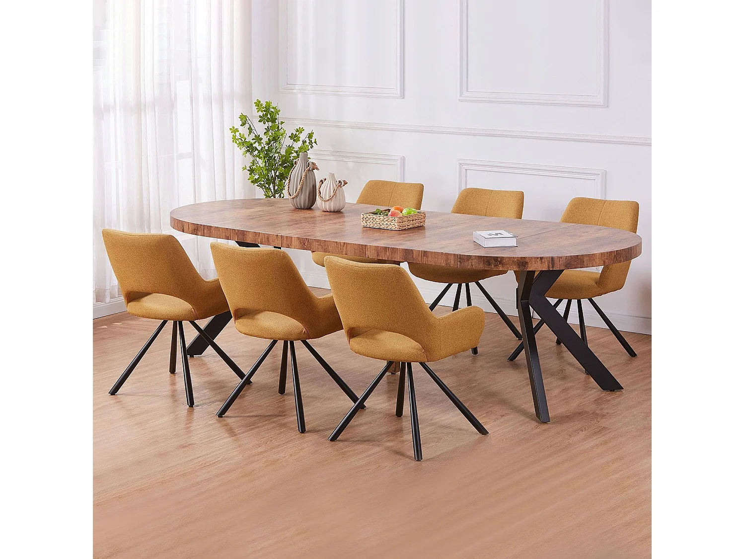 Table Ronde Extensible "Zefane" 110-260cm Noir & Noyer