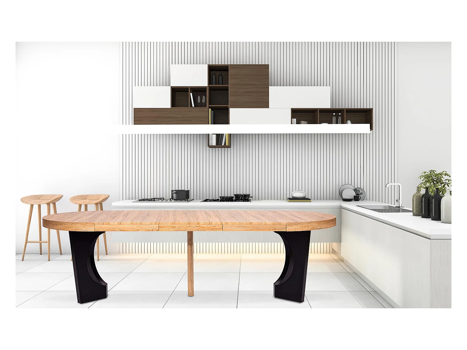 Table de Repas Extensible "Kapy" 110-260cm Chêne & Noir