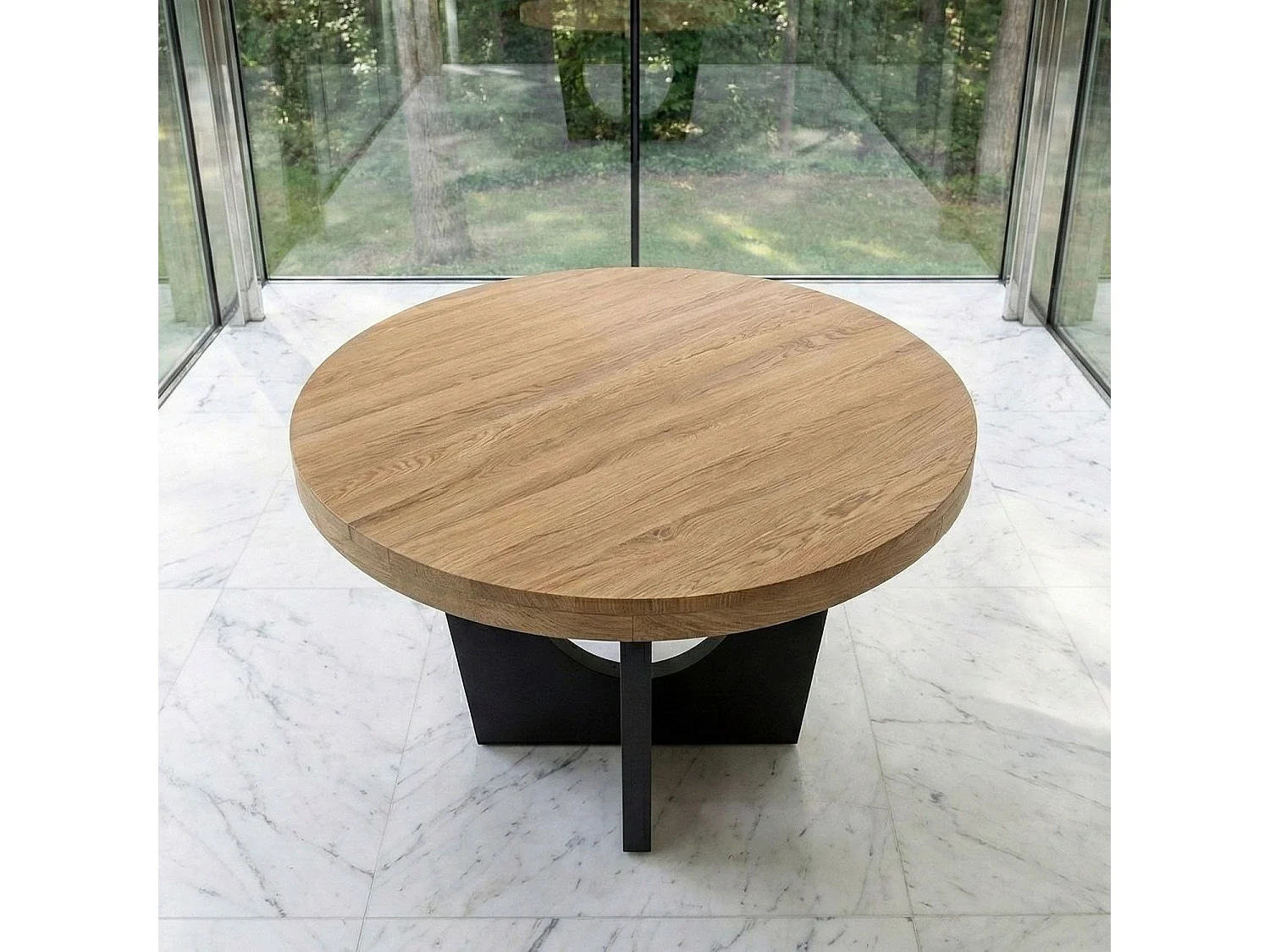 Tavolo rotondo allungabile Kalipso Rovere Chiaro e Nero