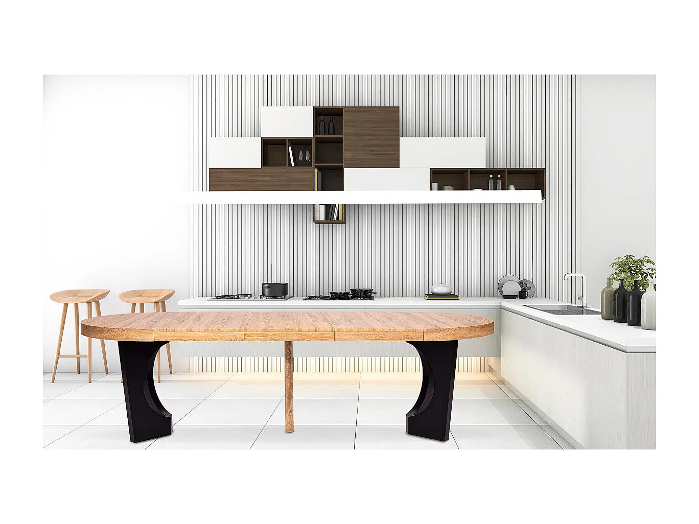 Table de Repas Extensible "Kapy" 110-260cm Chêne & Noir