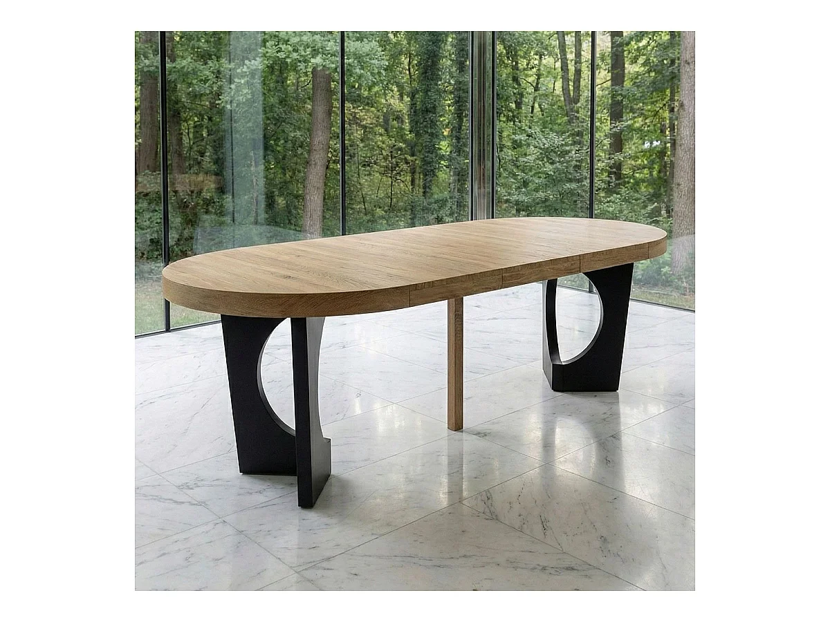 Table de Repas Extensible "Kapy" 110-260cm Chêne & Noir