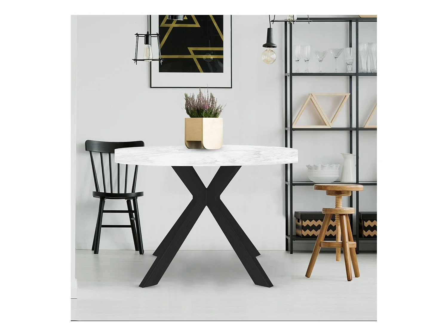 Tavolo rotondo allungabile Myriade Nero ed Effetto Marmo